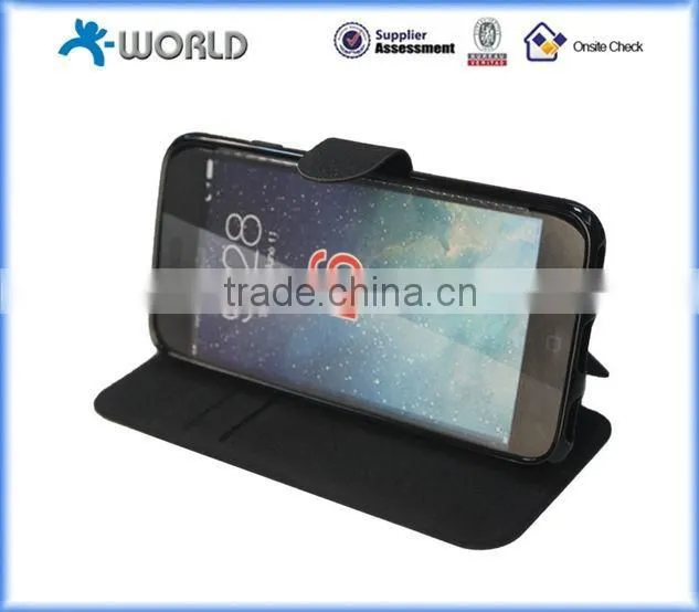 Black Slim PU leather case for iPhone 6S with card slot and stand