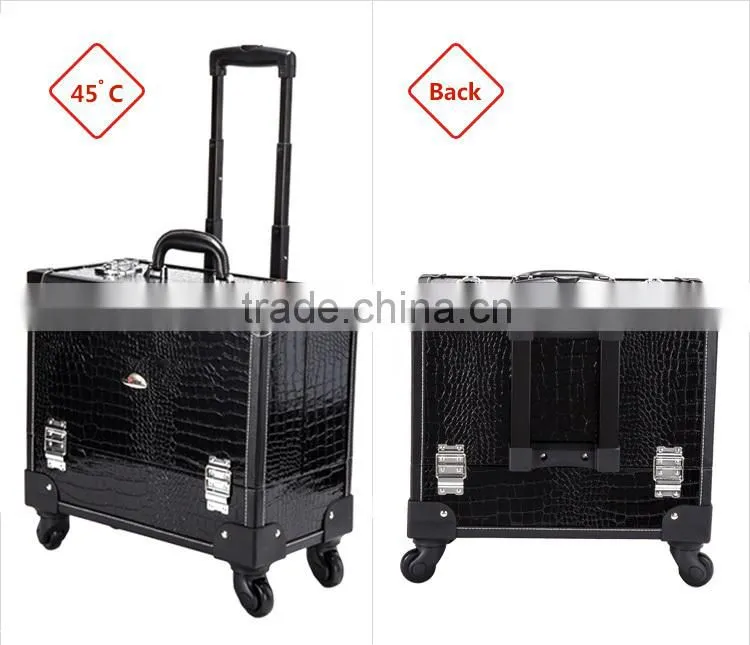 Factory Supply Pvc Black Crocodile Artist Carry Cosmetic Case