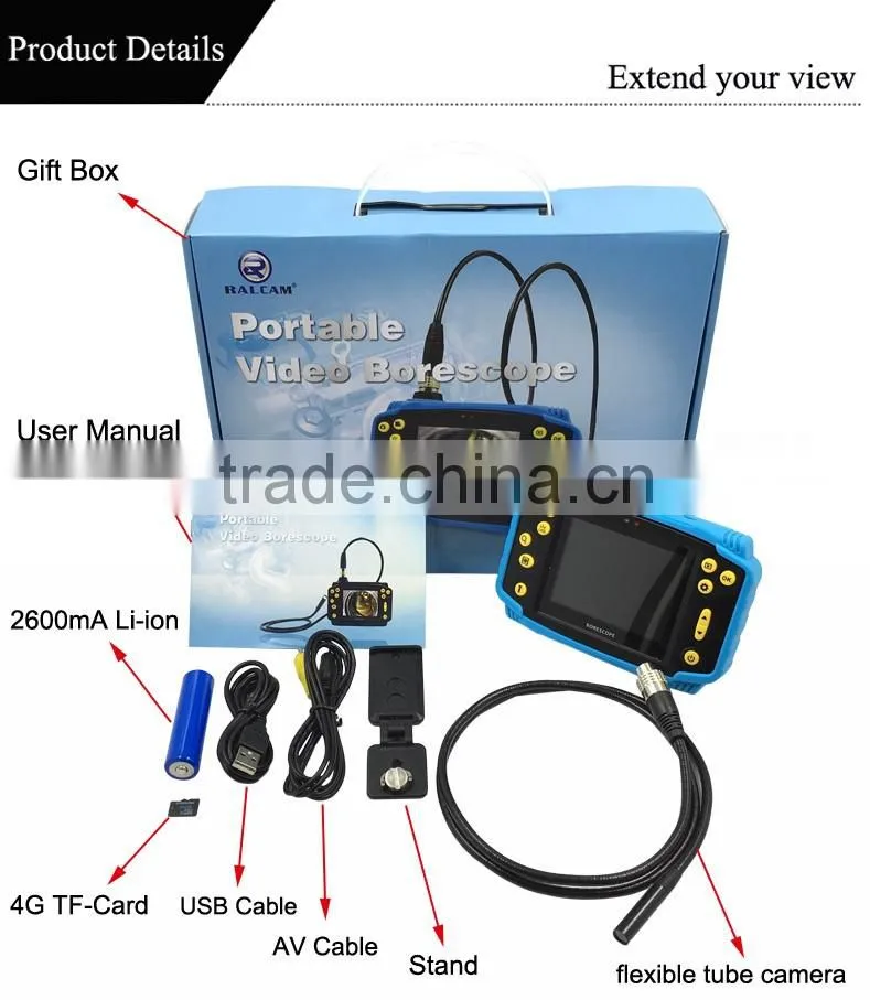 3cm-6cm focusing length 450,000 pixels portable VideoScope Kit with waterproof 8.5mm Semi-Rigid Probe