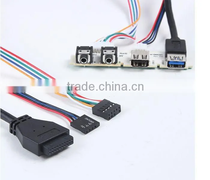 High quality 19pin or 20 pin hearder to usb 3.0 & usb 2.0 female panel mounted cable with audio port