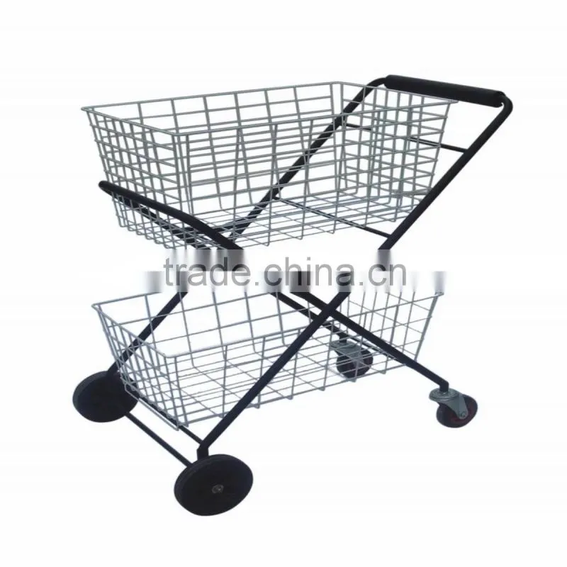 Powder coating/chrome-plate double layer shopping cart HSX-908