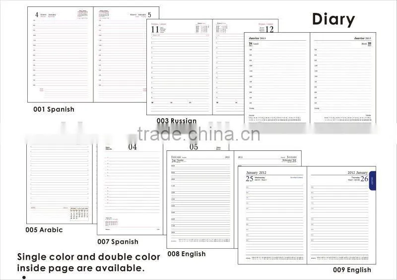 Good Quality Different Languages B5 PVC Cover Dairy Note Book/Agenda