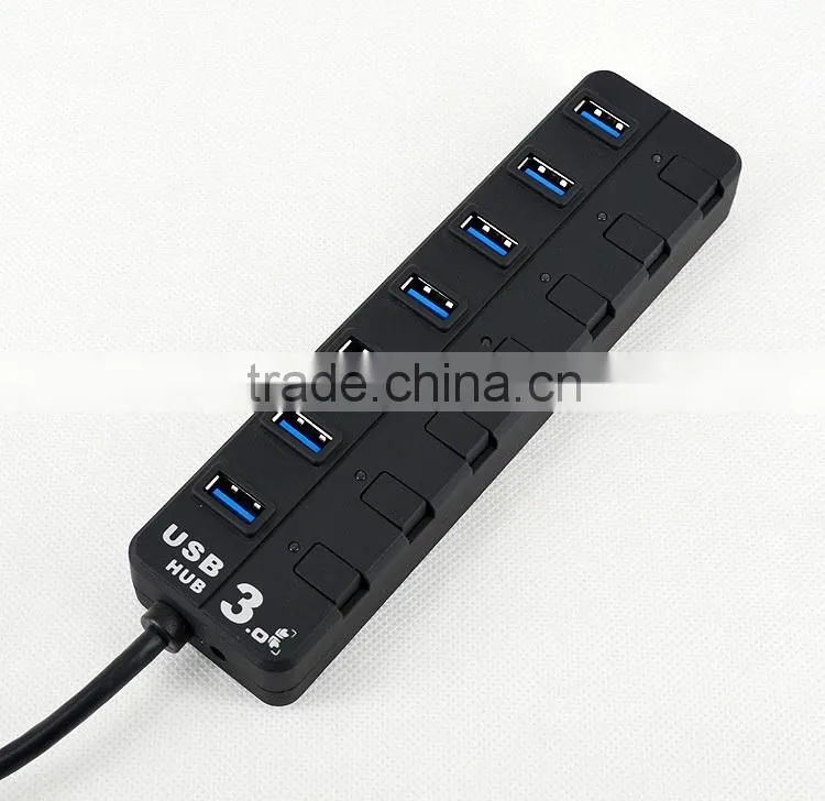 High Capacity usb por hub, 7 port usb hub 3.0 with individual on/off switches and LED Lights for computer accessories