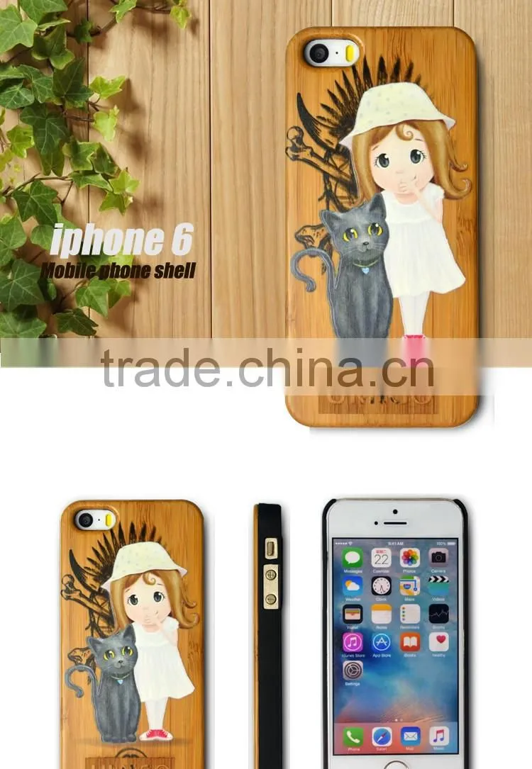 Colorful painting PC+wood case for iphone 6, new arrival back cover case For iphone 7