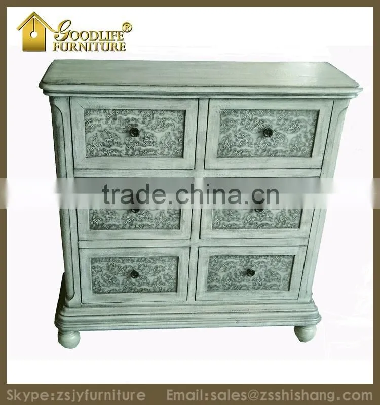Distressed Finish Wooden Drawer Storage Cabinet