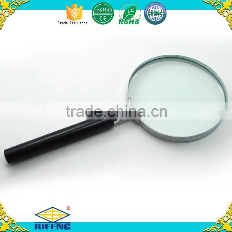hot sale Glass Material 90mm magnifying glass:Handheld metal magnifier
