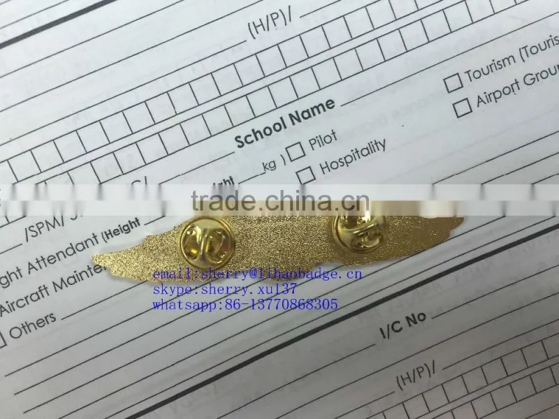 zinc alloy metal wing bagdes,gold pilot wing lapel pins, wing emblem
