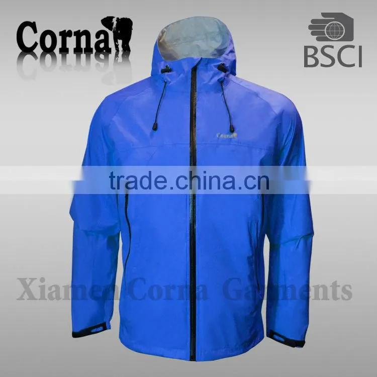 Men's blue nylon 3 layer windbreaker jacket
