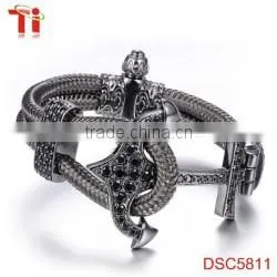 anchor bracelet genuine leather bracelet x power bracelet with black zircon stone