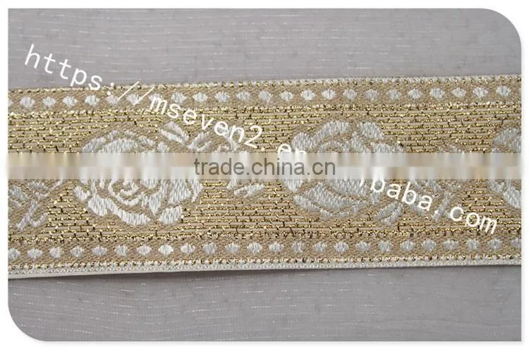 Newest design 4.5 cm width ethnic embroidery gold lace trim for garment