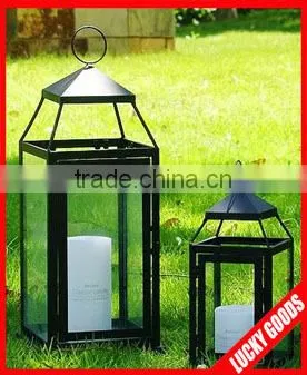 antique metal garden lantern candle holder with clear glass window