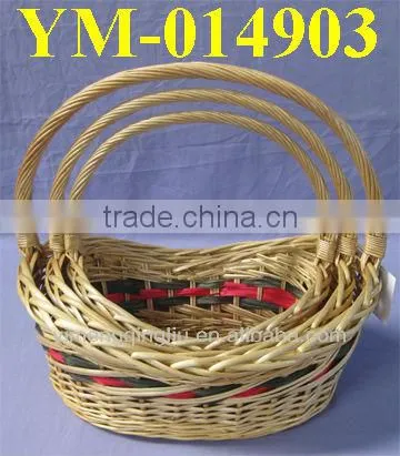 S/3 mountain shaped willow gift baskets with handle