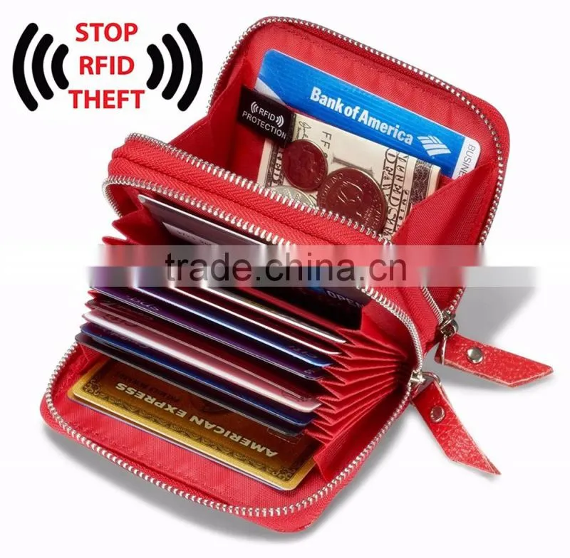 Women's Genuine Leather RFID Secure Spacious Cute Zipper Card Wallet Small Purse