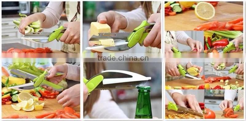 6 in 1 Kitchen Clever Scissors Shears Multi Function Clever Cutter Food Choppers Smart Knife Board Vegetable Slicer