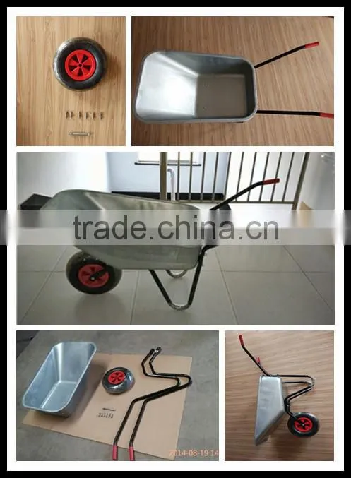 Hot sell Russia style galvanized bucket / tray dural handle concrete or garden tool Wheel barrow manufacture WB6080