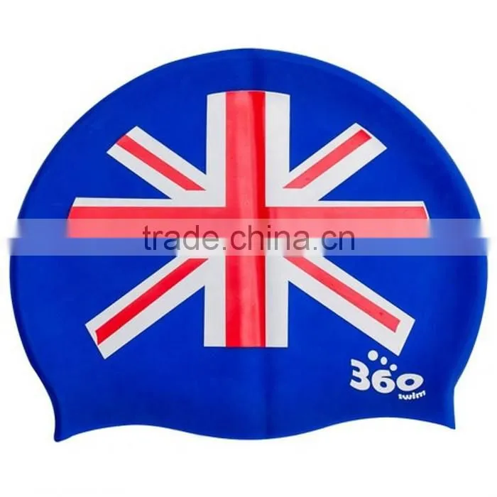 fashion silicone country Flag Patriotic Swimming Cap with CE/ROHS certification