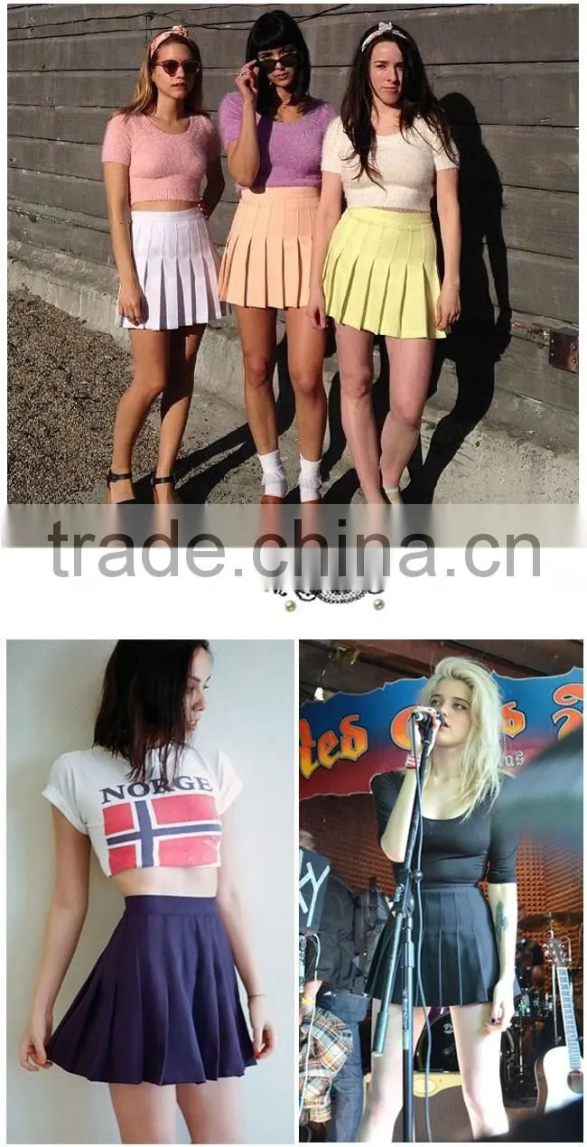 2015 American Apparel Street Fashion Woman Lady High Waist Ball Tennis Pleated Skirt XS-L White Black Red Pink Yellow
