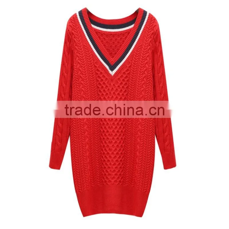Best Sale Knitted Women Long Sweater Design V Neck Cashmere Sweater Women