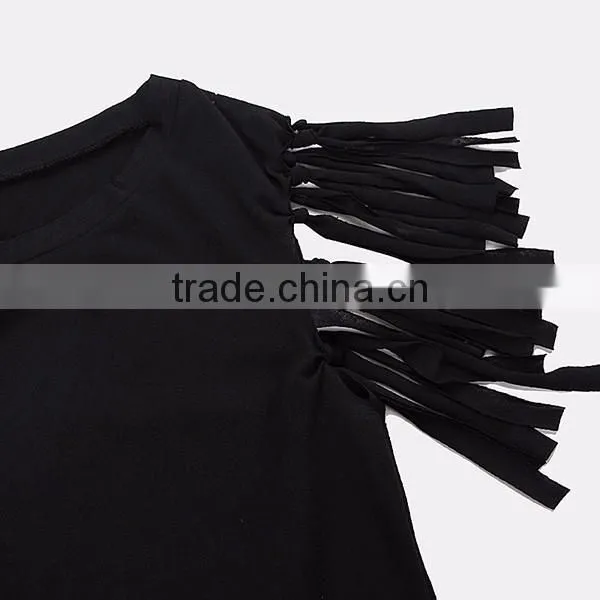 sexy tassel short mini t-shirt custom tank top black white sleeveless t shirt