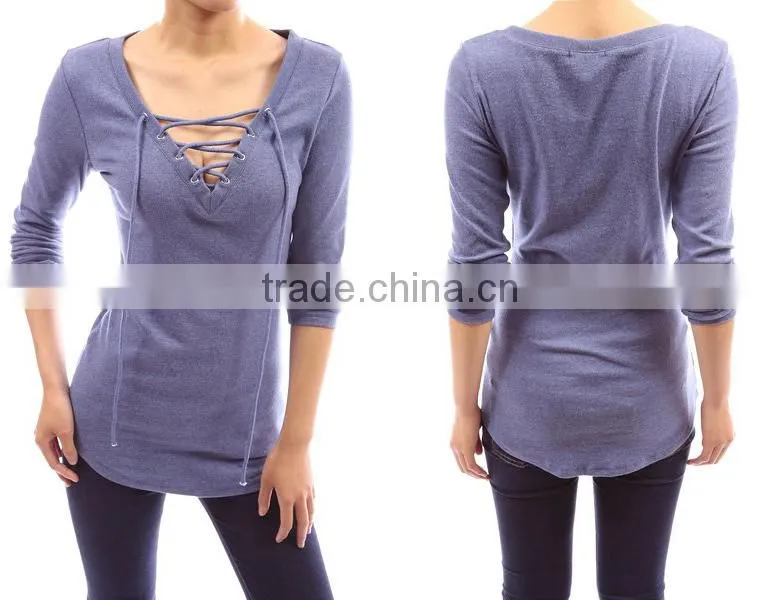 2016 colorful v neck sex women clothing with long sleeve