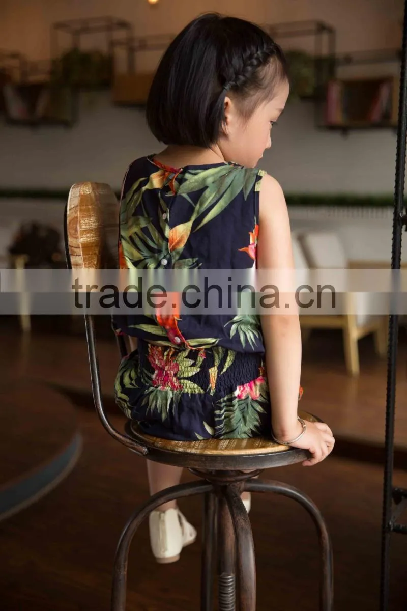 fashion off shouder 100% viscose set summer sleeveless cloth set girl shirt and printed flower soft handfeel cloth