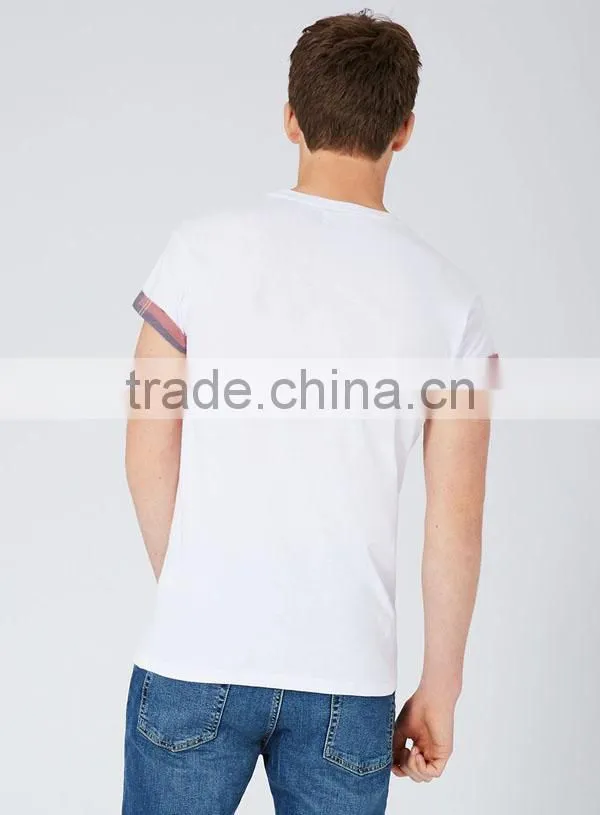 Custom promotional round neck plain white men rolled sleeve t shirts