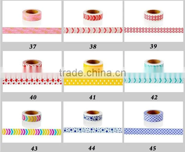 Different patterns washi tape customized colors adhesive paper tape 1.5cm*10m