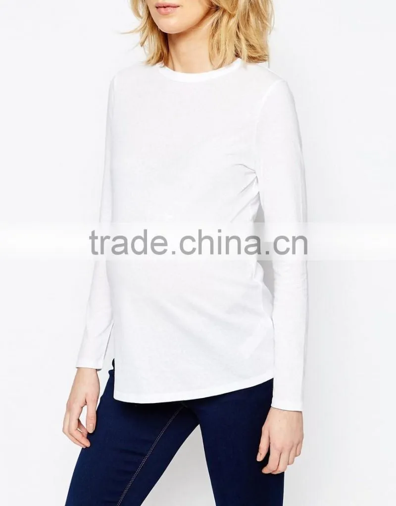100% cotton long sleeve fashion knitted fabric o neck maternity top clothes