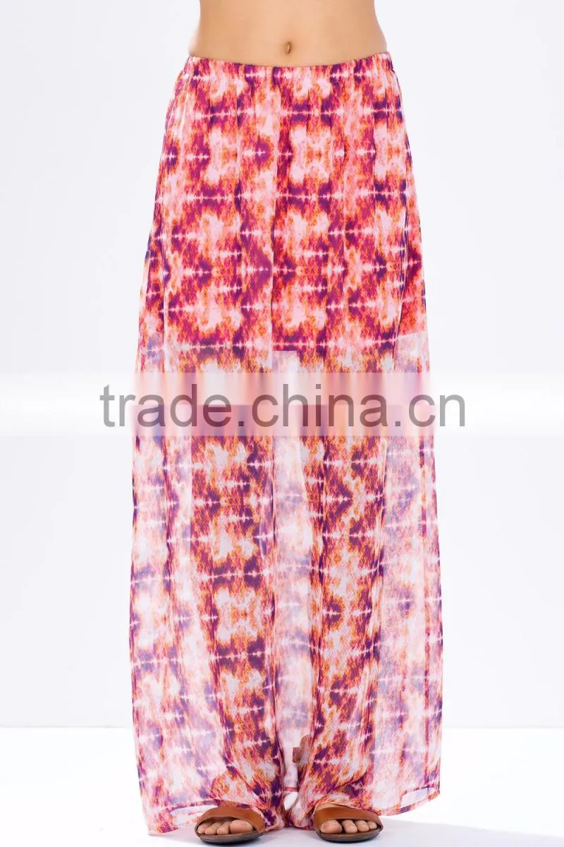 Sexy beach wear tie-dye print maxi skirt chiffon belly dance arabic sexy dance long skirt 2015