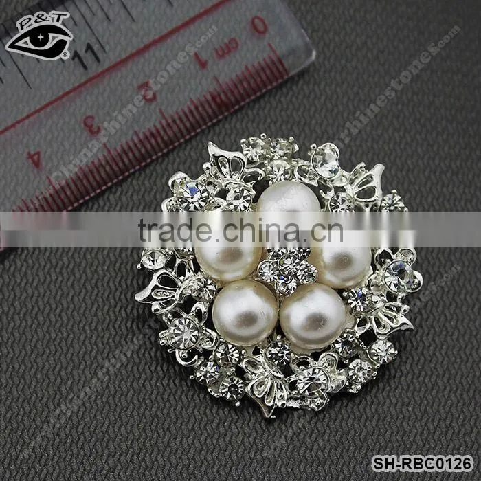 Fashion brooches round shape rhinestone pearls brooches for clothing