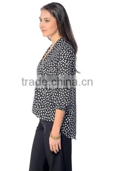 Womens Long Sleeve Chiffon Floral Printed Blouses Top Quality Ladies Latest Blouse Design Pictures