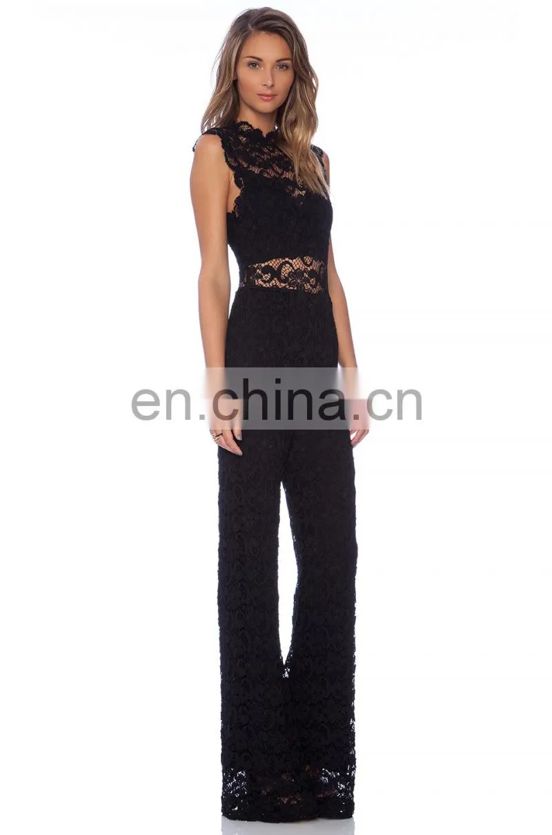 Black Sleeveless Sexy Lace Jumpsuits