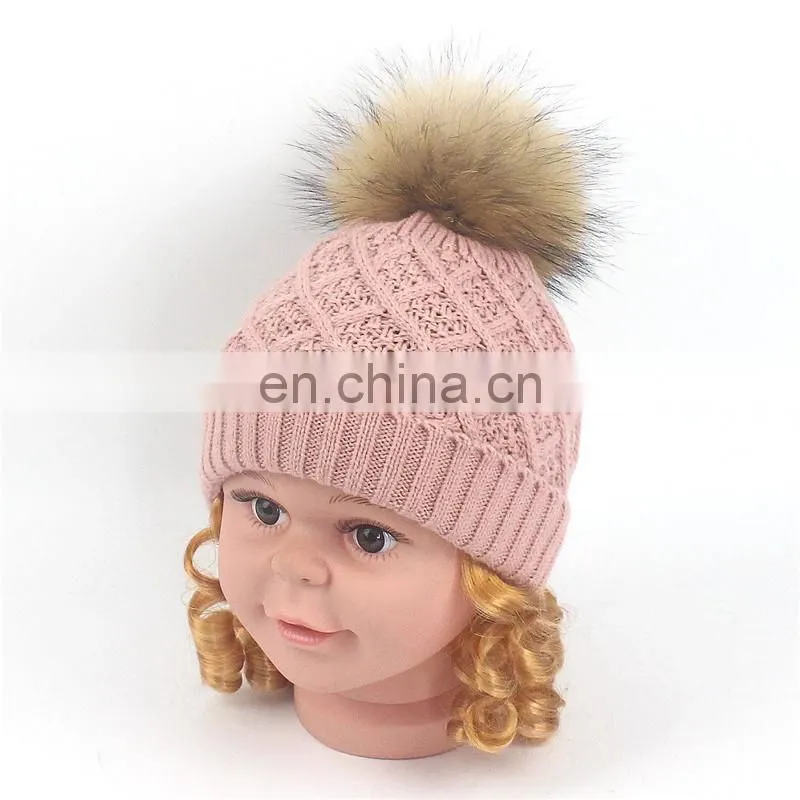 Best-selling Unisex Wholesale Striped Real Fur Pompom Baby Beanie Hat