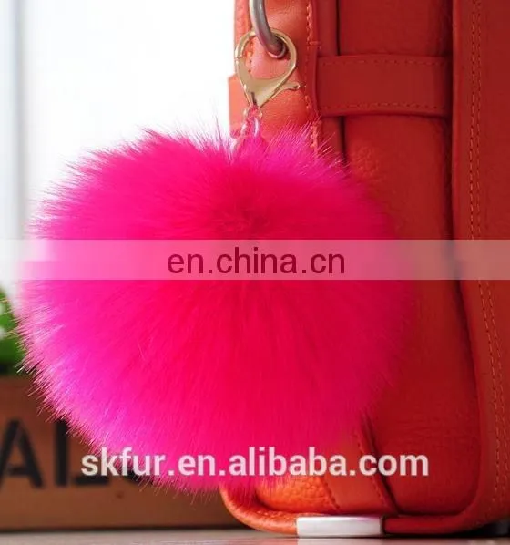 Handmade colorful faux fur pom pom keychain