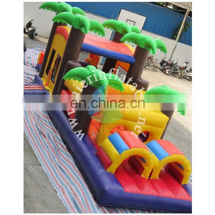 Inflatable obstacle course with slide
