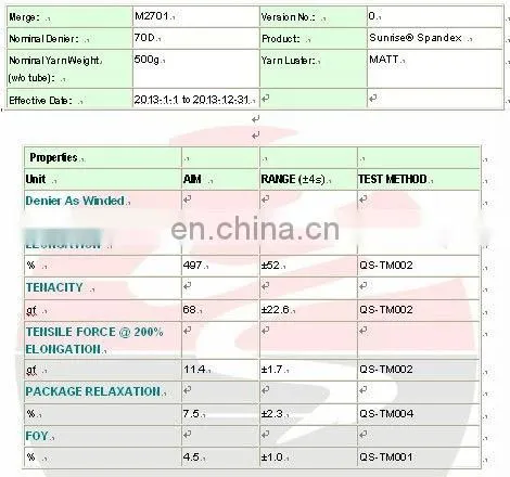 AA grade spandex yarn 70D for swimwear manufacturer