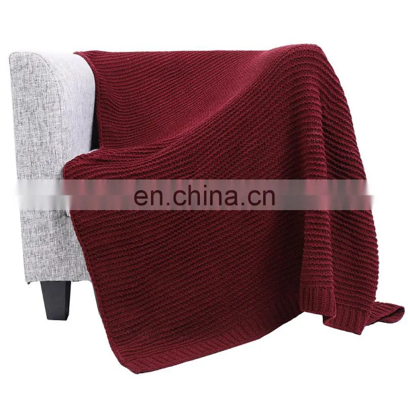 Wholesale High Quality Warm Knit Red Solid Color Throw Blanket