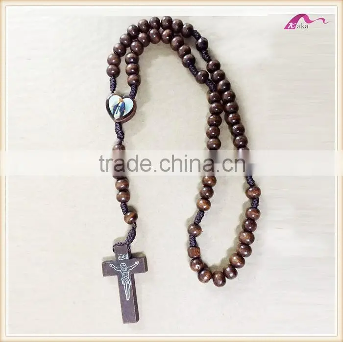 Lasted Imitation Long Wood Jesus Beaded Necklace Jewelry