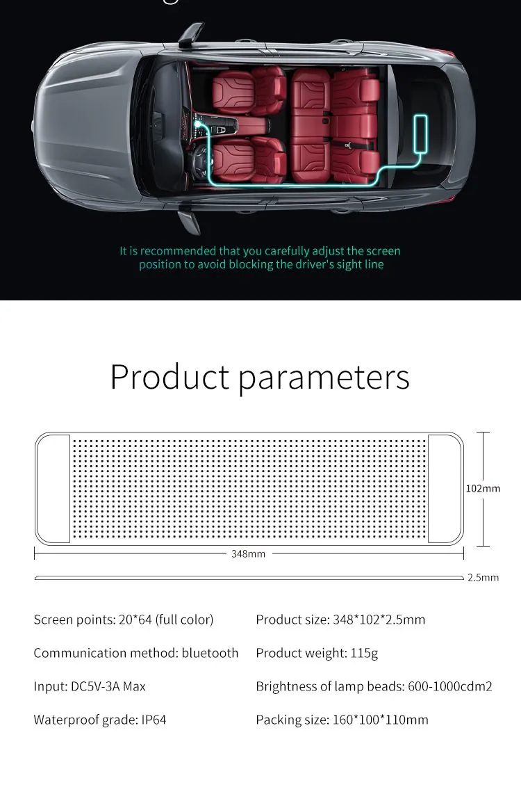 USB Scrolling Message IP65 LED Matrix Panel Light Digital Display Advertising Screen App-Controlled LED Car Sign Board