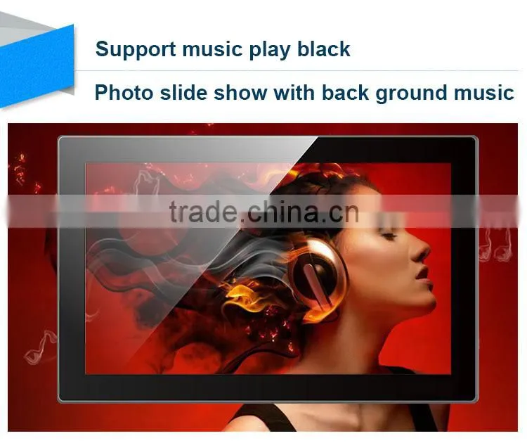 14 inch digital photo frame widescreen IPS panel 1600*900 16:9,photo , music video playback, Full HD,AV in, VESA for hanging