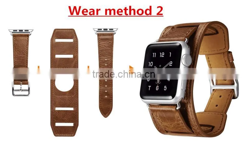 ICARER Double bukle Genuine Leather Watch Band For 38mm Apple Watch Bracelet with 3 Wear Method with watchband connector MT-4831