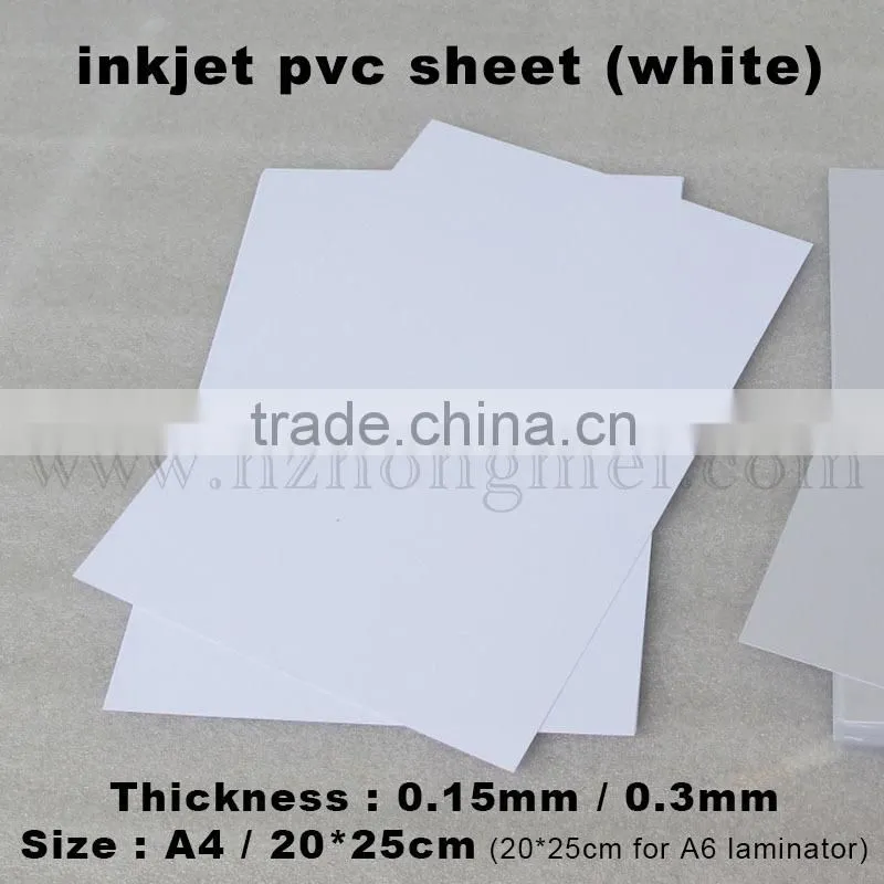 Wholsale Price pvc raw material White laminating Inkjet Printing PVC Sheet PVC Material 210*297mm*0.3mm for ID cards