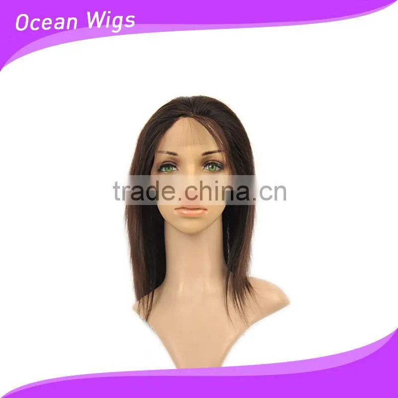 human hair wig, 14", straight, natural color