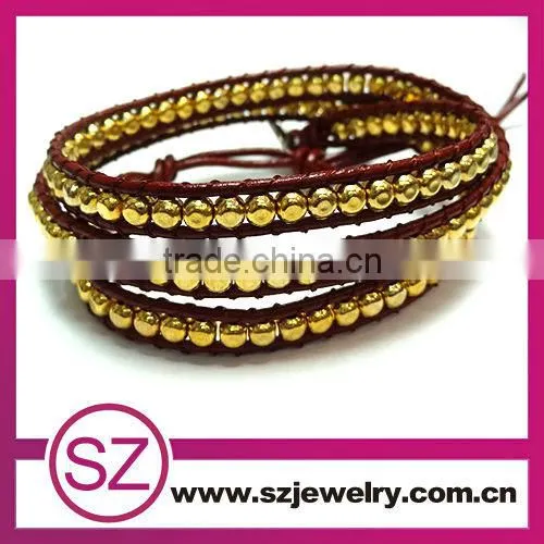 2013 Mulit Stone Brown Greek Leather Wrap Bracelet-BTB0237