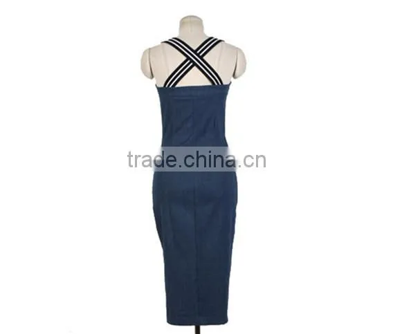 2015 fashion Hot young Girl Sexy Slim Women girls denim prom strap dress fashion sexy summer dress