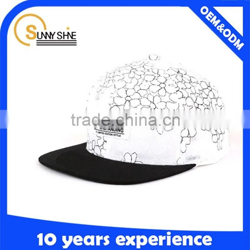plain snapback cap wovenlabel logo Flower printing snapback
