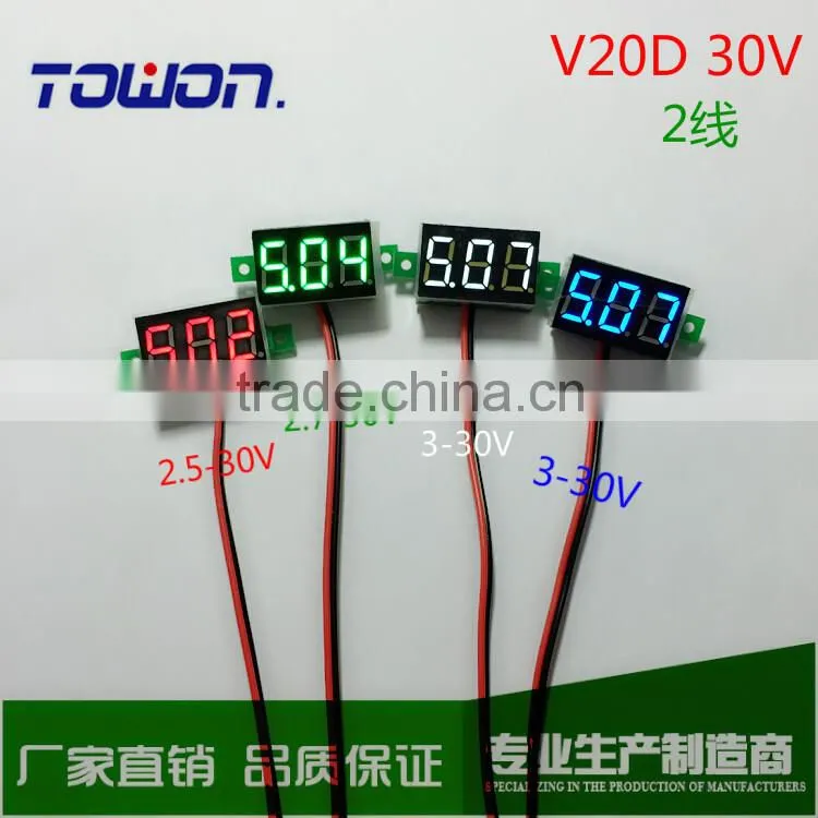 LED V20D DC 2.5-30V two wires Red/Blue/Green digital Voltmeter display module 0.36 "LED Voltage Meter
