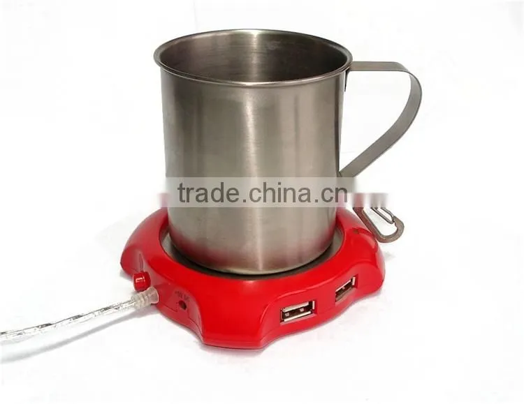 Computer 4 port usb hub cup heater mug warmer