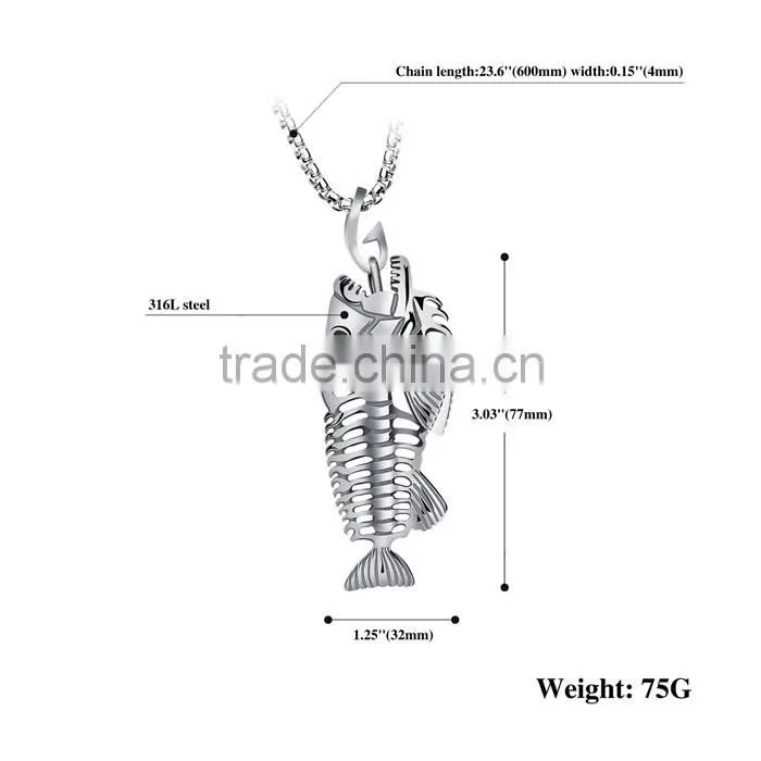Stainless steel black metal jewelry fish necklace