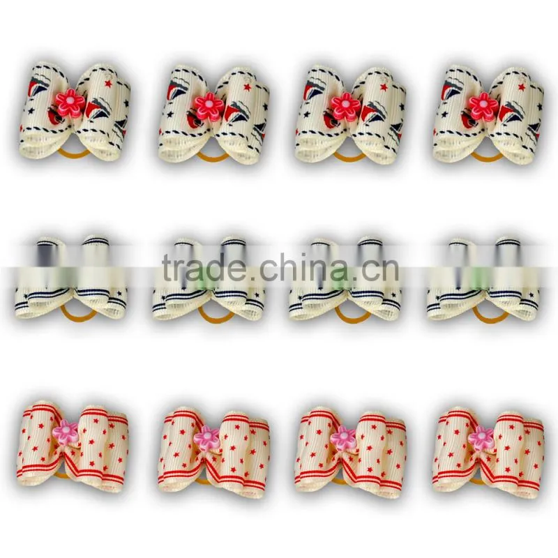 Dog Hair Bows Mixed Colors Doubleloop Flower Topknot Rubber Band Pet Gift